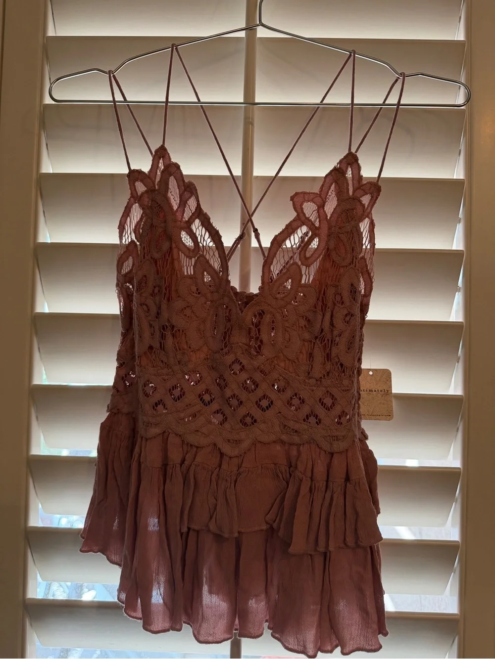 NWT Free People Adella Mauve Lace and Ruffle Top